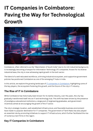 IT Companies in Coimbatore For Technological Growth