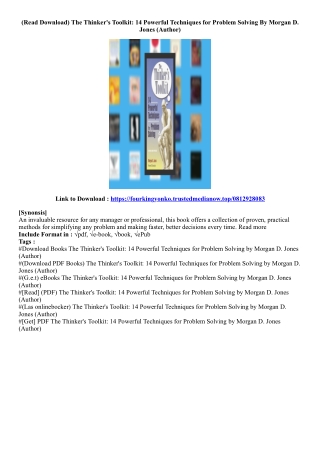 (Get Access Book) The Thinker's Toolkit: 14 Powerful Techniques for Problem Solv