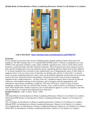 (Kindle Book) An Introduction to Money Laundering Deterrence. Dennis Cox By Denn