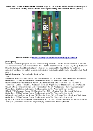 (Get Book) Princeton Review GRE Premium Prep, 2021: 6 Practice Tests   Review &