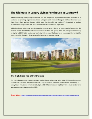 The Ultimate in Luxury Living: Penthouse in Lucknow?