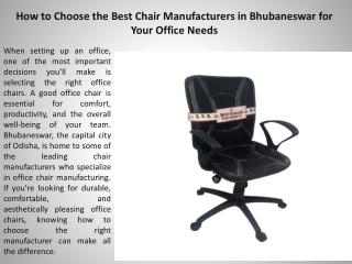 How to Choose the Best Chair Manufacturers in Bhubaneswar for Your Office Needs