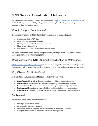 NDIS Support Coordination Melbourne