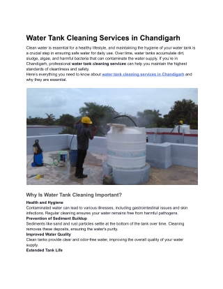 Water Tank Cleaning Services in Chandigarh
