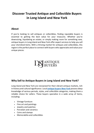 Discover Trusted Antique and Collectible Buyers in Long Island and New York