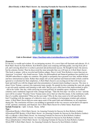 [Best Ebook] A Rich Man's Secret: An Amazing Formula for Success By Ken Roberts