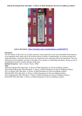 [View PDF] Why Men Rule: A Theory of Male Dominance By Steven Goldberg (Author)