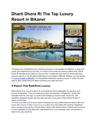 Dharti Dhora Ri The Top Luxury Resort in Bikaner