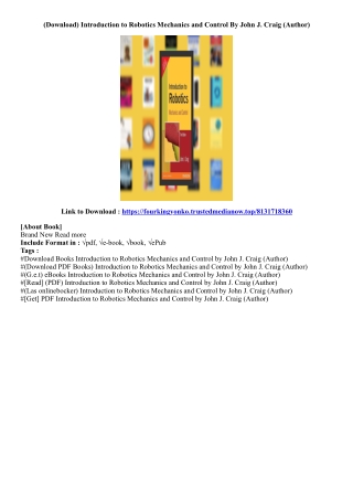 (Free Download) Introduction to Robotics Mechanics and Control By John J. Craig
