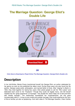 READ Books The Marriage Question George Eliot's Double Life