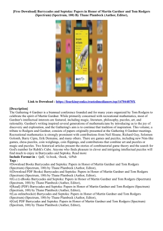 (Get Book) Barrycades and Septoku: Papers in Honor of Martin Gardner and Tom Rod
