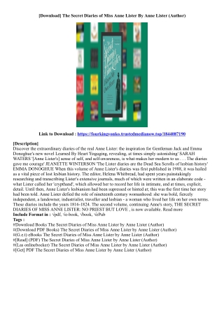[Free Book] The Secret Diaries of Miss Anne Lister By Anne Lister (Author)