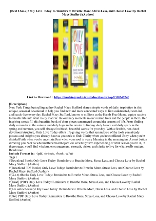 (Get Ebook) Only Love Today: Reminders to Breathe More, Stress Less, and Choose