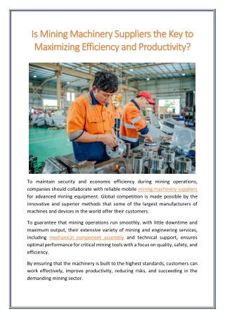Is Mining Machinery Suppliers the Key to Maximizing Efficiency and Productivity