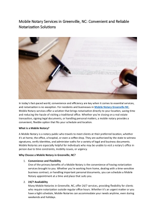 Mobile Notary Greenville NC