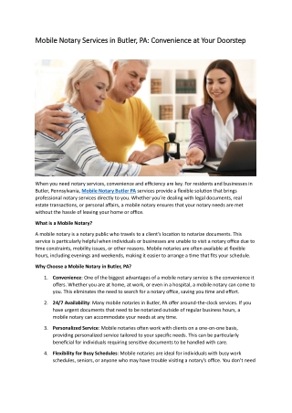 Mobile Notary Butler PA