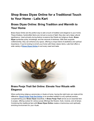 Shop Brass Diyas Online for a Traditional Touch to Your Home - Lalis Kart