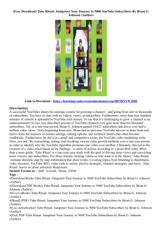 (Get Ebook) Tube Ritual: Jumpstart Your Journey to 5000 YouTube Subscribers By B