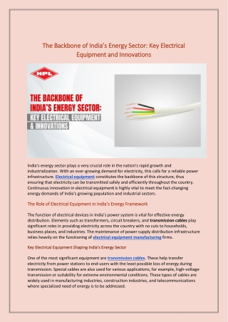 The Backbone of India’s Energy Sector: Key Electrical Equipment and Innovations