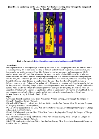 [Download] Leadership on the Line, With a New Preface: Staying Alive Through the