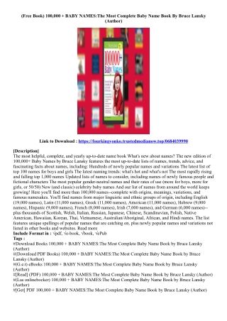 [View PDF] 100,000   BABY NAMES:The Most Complete Baby Name Book By Bruce Lansky