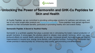 Unlocking the Power of Sermorelin and GHK-Cu Peptides for Skin and Health