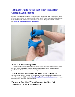 Ultimate Guide to the Best Hair Transplant Clinic in Ahmedabad