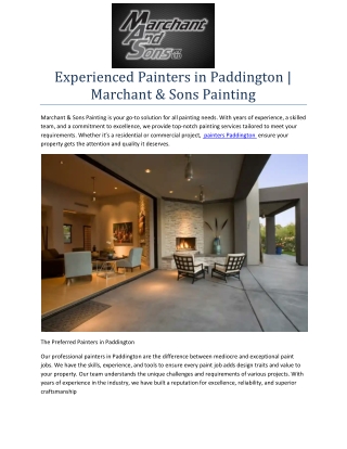 Experienced Painters in Paddington | Marchant & Sons Painting