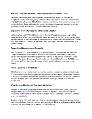 Mahindra Lifespaces Whitefield_ A New Benchmark in Residential Living