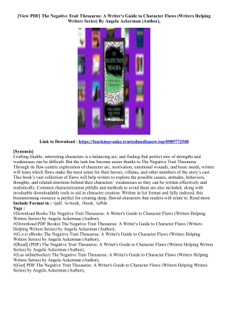 (Get Access Book) The Negative Trait Thesaurus: A Writer's Guide to Character Fl