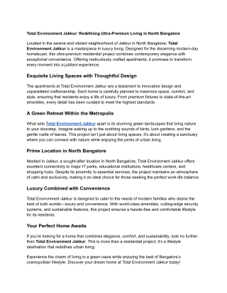 Total Environment Jakkur_ Redefining Ultra-Premium Living in North Bangalore