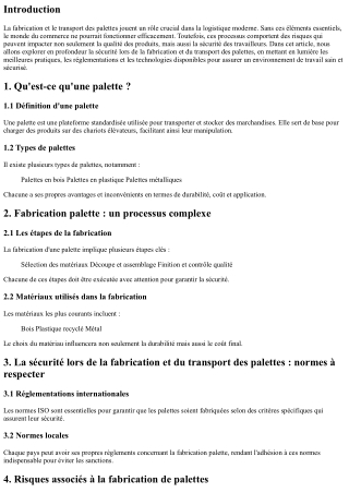 La sécurité lors de la fabrication et du transport des palettes