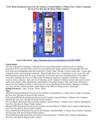 [Best Ebook] Restaurant Success by the Numbers, Second Edition: A Money-Guy's Gu