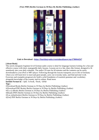 (Free Book) Berlitz German in 30 Days By Berlitz Publishing (Author)