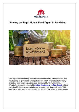 Finding the Right Mutual Fund Agent in Faridabad