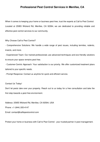 Call to Pest Control