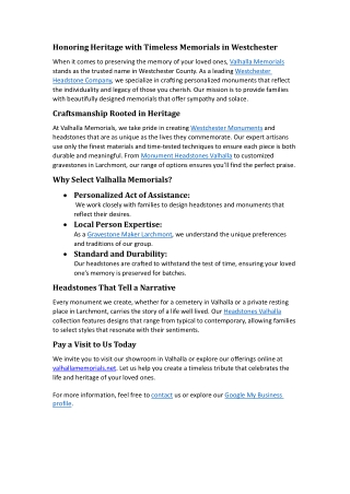 Honoring Heritage with Timeless Memorials in Westchester