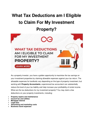 What Tax Deductions am I Eligible to Claim For My Investment Property