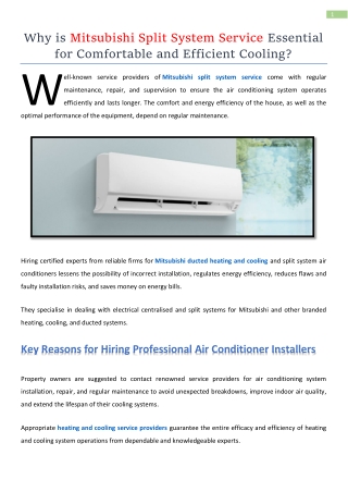 Why is Mitsubishi Split System Service Essential for Comfortable and Efficient Cooling