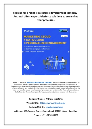 Looking for a reliable salesforce development company - Antrazal offers expert Salesforce solutions to streamline your p