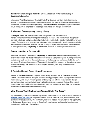 Total Environment Tangled Up In The Green Plotted Community in Devanahalli