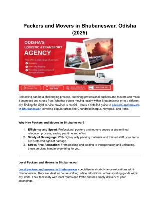 Packers and Movers in Bhubaneswar, Odisha (2025)