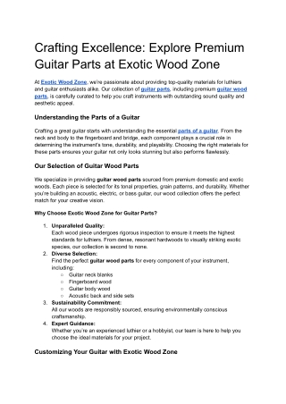 Crafting Excellence: Explore Premium Guitar Parts at Exotic Wood Zone
