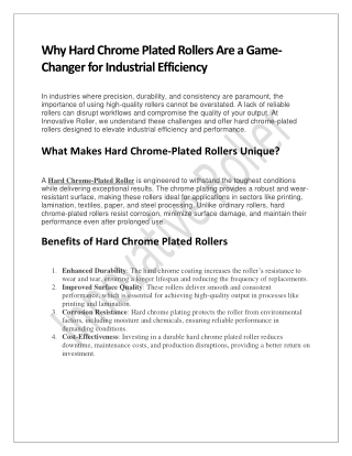 Why Hard Chrome Plated Rollers Are a Game-Changer for Industrial Efficiency