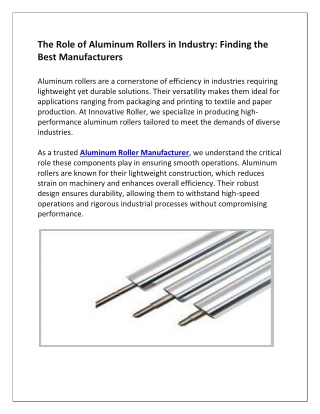 The Role of Aluminum Rollers in Industry Finding the Best Manufacturers