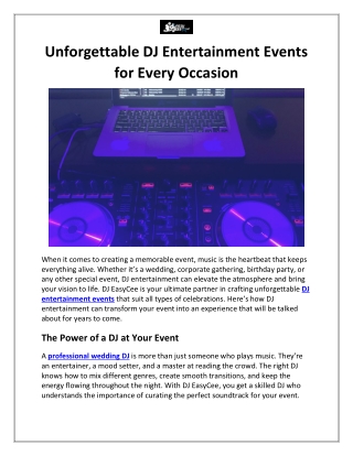 Unforgettable DJ Entertainment Events for Every Occasion