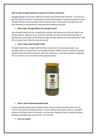 How to Store Pumpkin Seeds for Long Term Freshness and Flavor