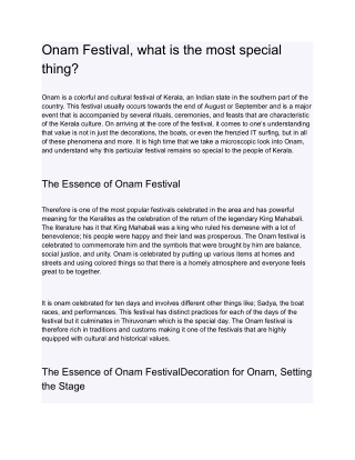 Onam Festival, what is the most special thing