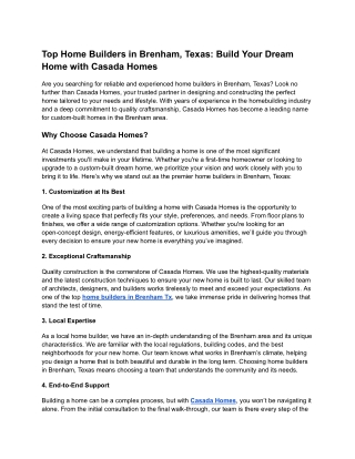 Top Home Builders in Brenham, Texas: Build Your Dream Home with Casada Homes