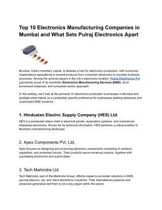 Top 10 Electronics Manufacturing Companies in Mumbai and What Sets Pulraj Electronics Apart